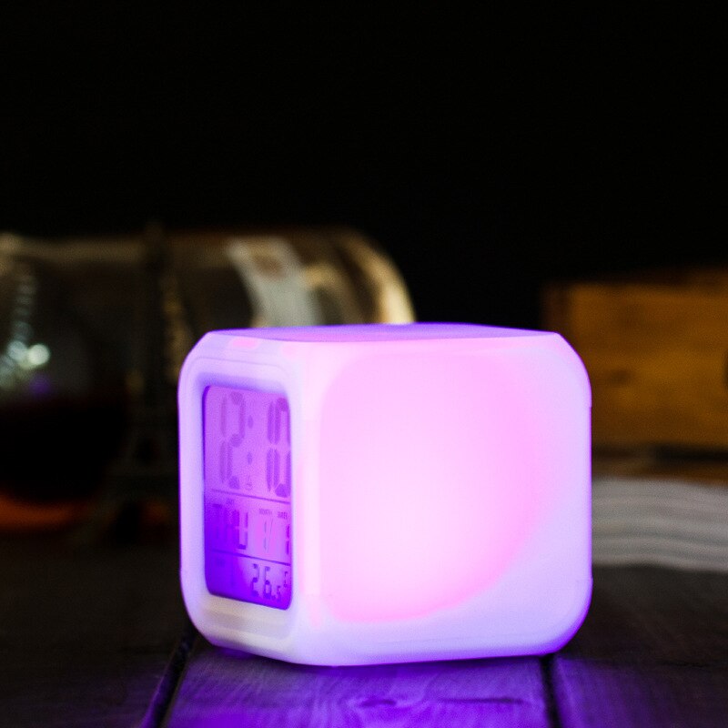 7 Colors Changing LED Alarm Clock Digital Desk Gadget Digital Alarm Thermometer Night Glowing Cube Home Led Clock