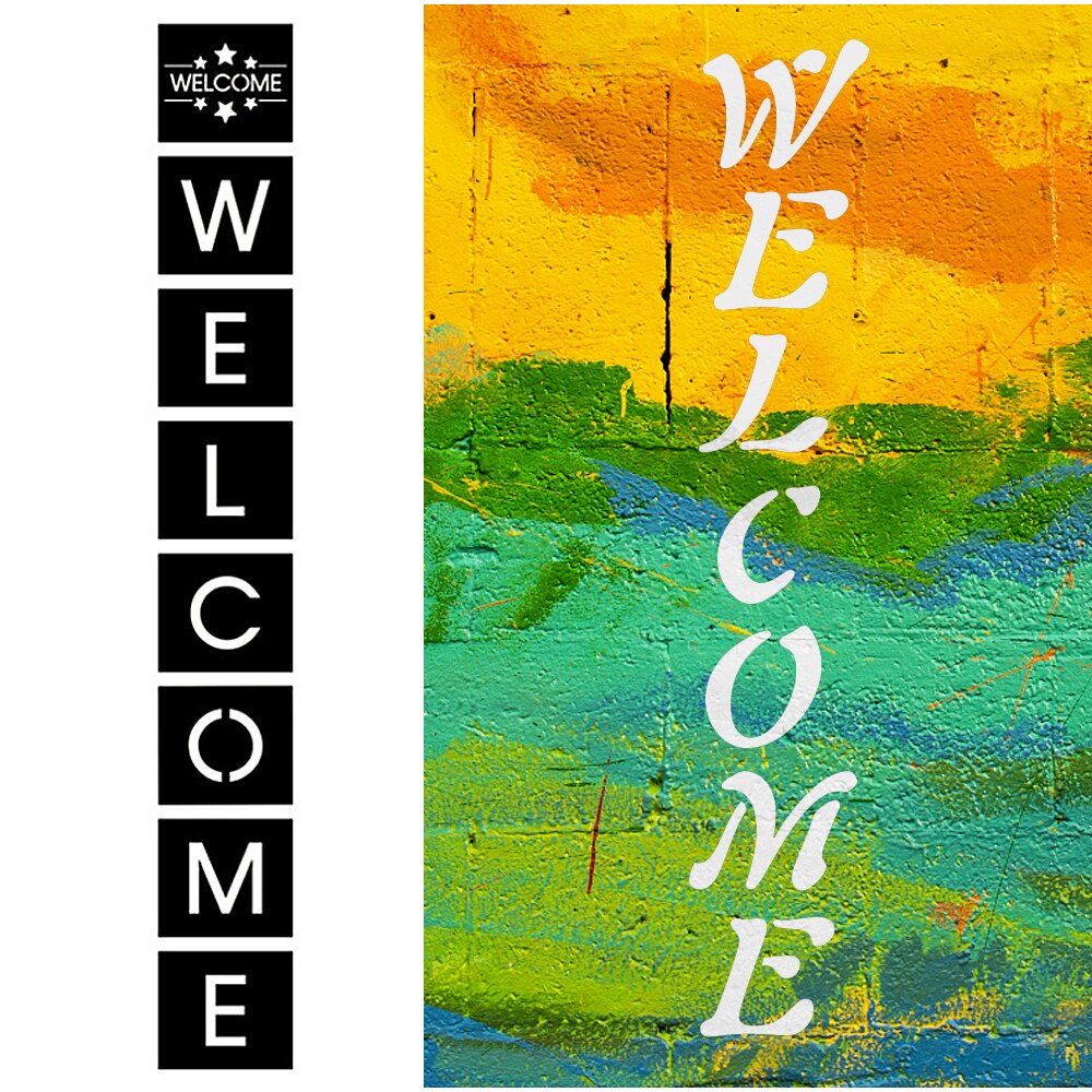 8PCS/Set Large Size WELCOME Stencils Welcome Reusable Stencils for Front Door Walls Porch Painting on Wood Art DIY Projects