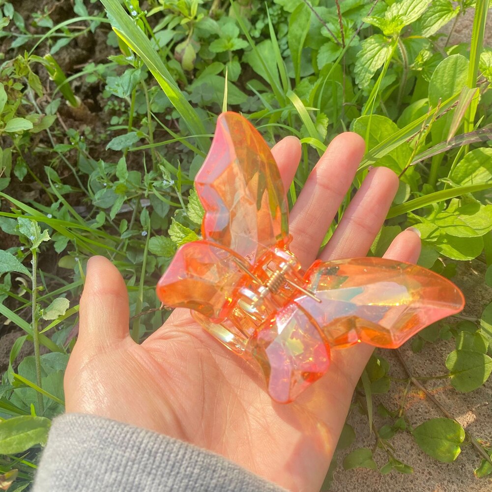 Pinza de acetato para el cabello para niña y mujer, pasador de mariposa, pinzas para el cabello degradadas, teñido anudado, herramientas de peinado: Naranja