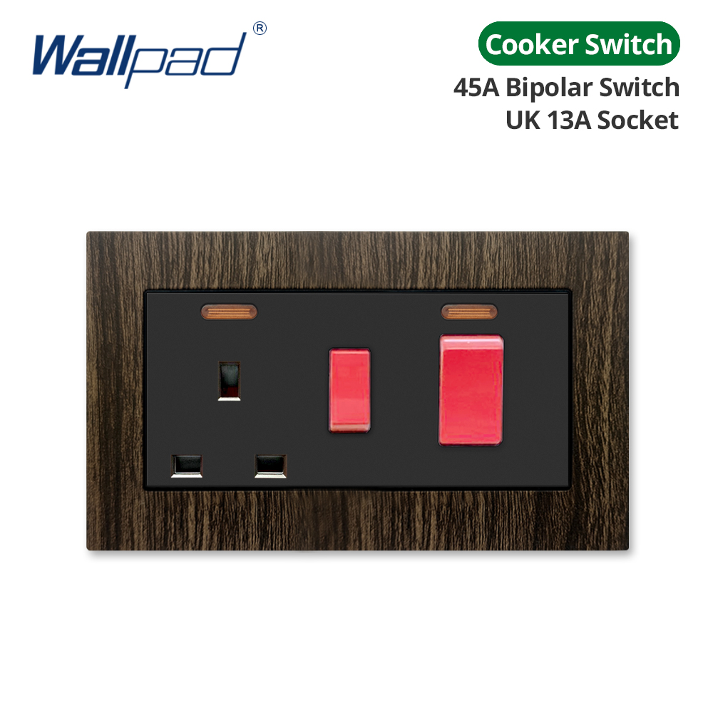 Wallpad Trestruktur Veggkontakt - 1/2/3 Gang 2 Veis Lysbryter med LED Dimmer & USB EU Stikkontakt - 146x86mm