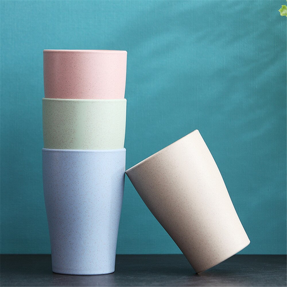 4pcs/Set Wheat Straw Tableware Set Cutlery Baby Children Dishware Simple Dishes Salad Bowl Steak Plate Dinnerware: A6    Cup 4Pcs