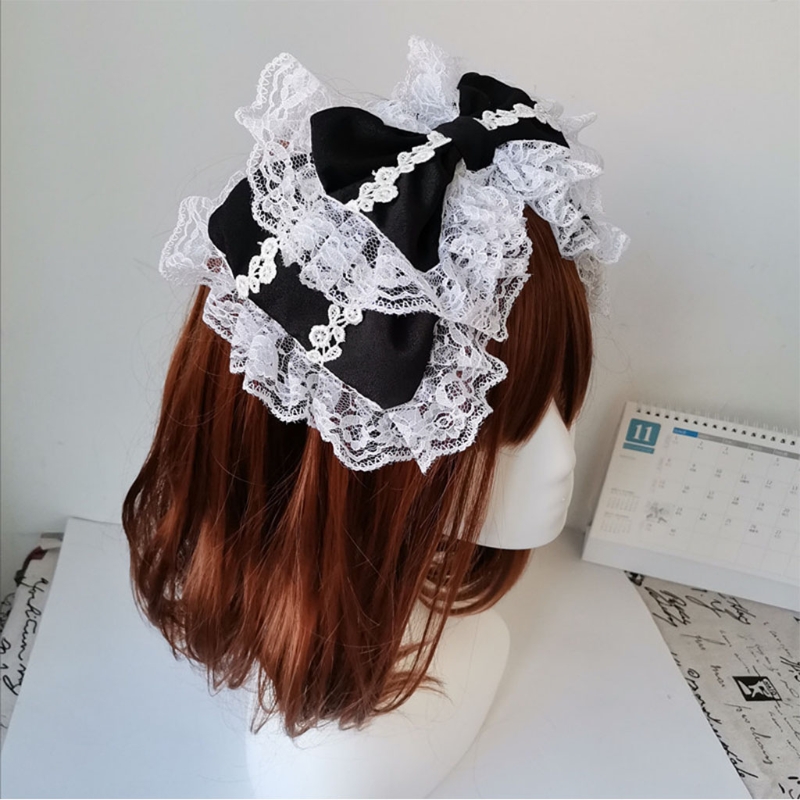 Diademas de encaje para mujer, diadema de encaje con volantes de malla, lazo bonito, novedad, tocado para dama, accesorios para de Cosplay