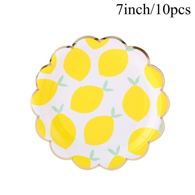 1set Lemon Themed Disposable Tableware Paper Straw/Cups/Banner for Lemon Themed Summer Pool Birthday Party Decorations: Light Grey