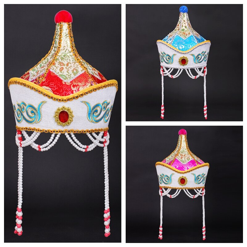 Accessoires de costume mongol pour femmes, chapeau rouge de mongolie, belle casquette de danse sur scène mongole, vêtements de tête de princesse cosplay