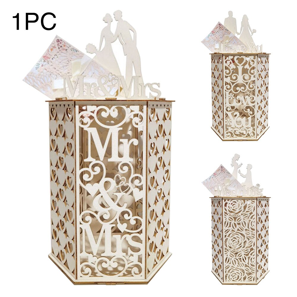 Wooden Hexagon Anniversary DIY Baby Shower Birthday Exquisite Graduations Wedding Card Box Collection Receptions Vintage