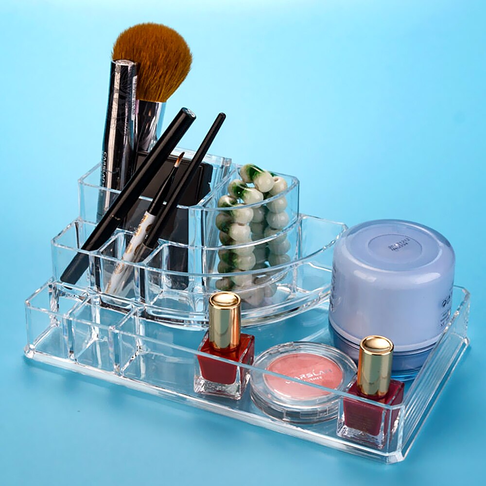 Makeup Organizer Storage Box Drill Polish Lipstick Nail Organizer Cosmetic Jewelry Box Holder Transparent Multiple Grid Acrylic: Q