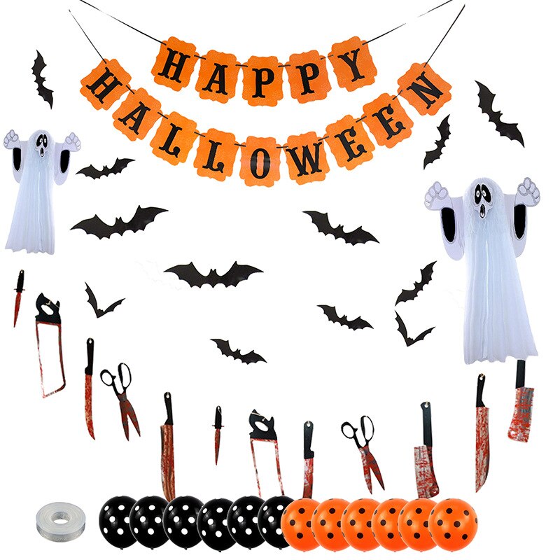 Halloween Ballon Set Halloween Brief Pull Vlag Vleermuis Pompoen Aluminium Film Ballon Bar Decoratie Arrangement