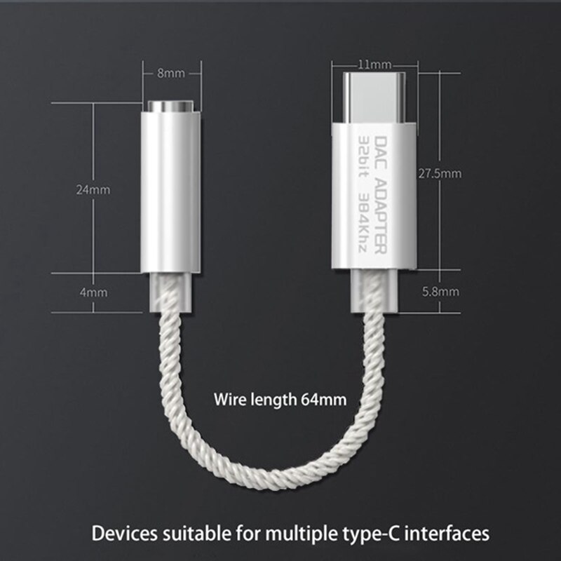 Alc 5686 usb type-c  to 3.5mm dac hoofdtelefoonversterker 16-32 ohm 125db pcm 32b/384 khz digitale decoder audioadapter