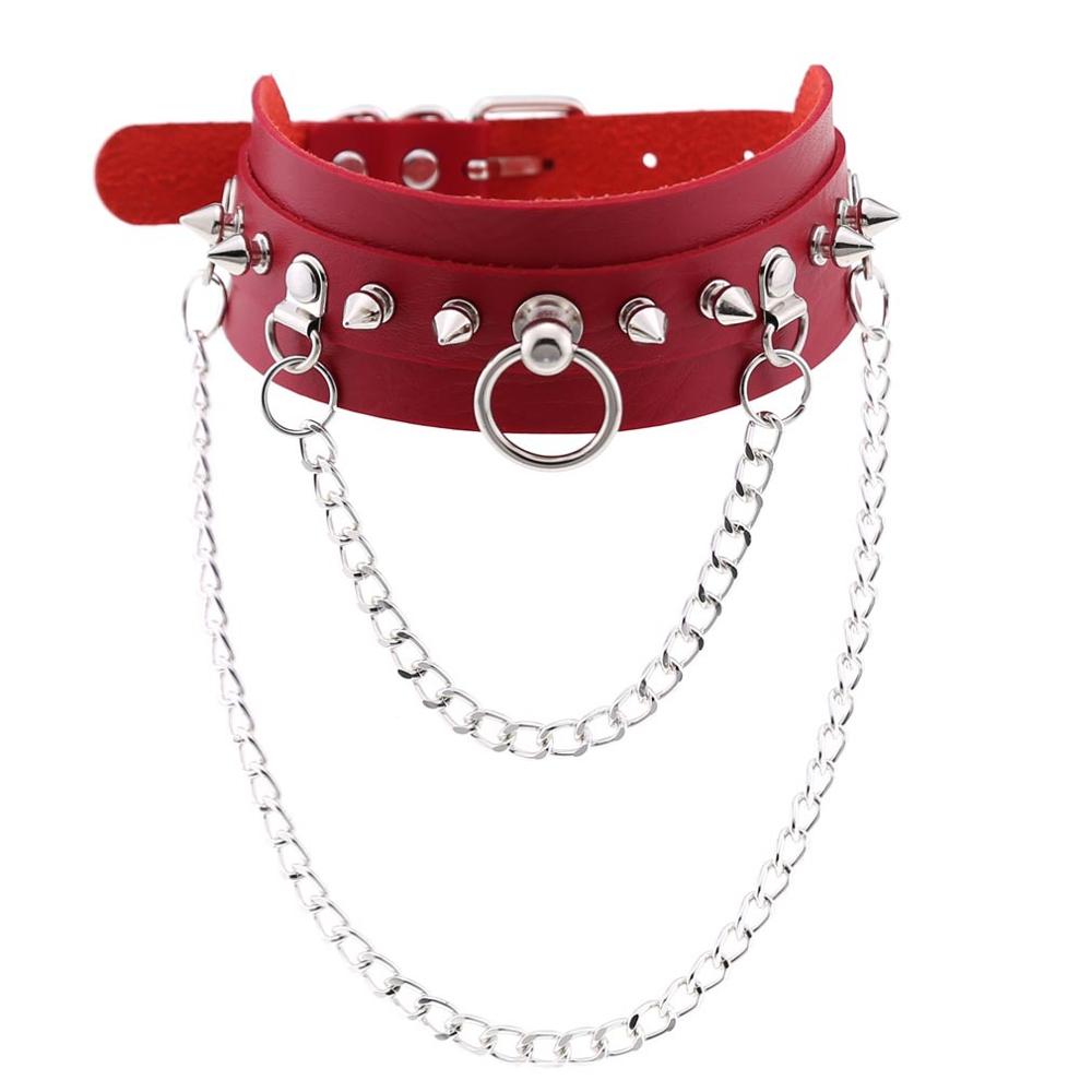 Gothic necklace Punk choker collar goth Silver Color Chain pendant necklace women leather emo kawaii witch rave jewelry: red