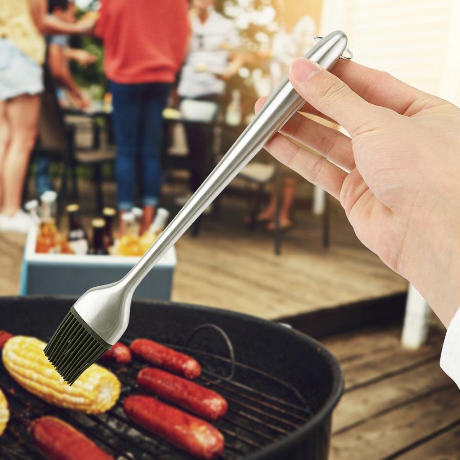 Brosses de cuisson de gâteau de pâtisserie de badigeonnage de brosse d'huile de BBQ de Silicone chaude avec la poignée d'acier inoxydable