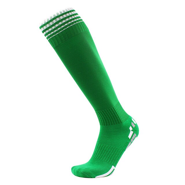 1 par fodboldsokker tykt håndklæde bund fodboldsokker knæhøj træning lang strømpe sport voksen sok: Grøn