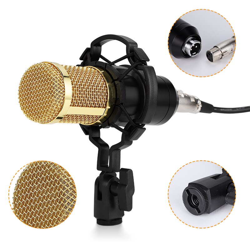 Travor BM800 Condenser Audio 3.5mm Wired Microphone Studio Microphone For Radio Braodcasting Singing Mic Holder