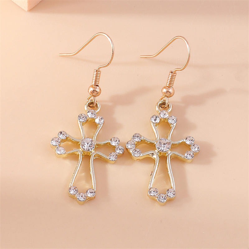 Boucles d'oreilles pendantes en croix de cristal pour femmes, alliage gothique, crochets pendants, fête de filles, de bijoux de , mignon