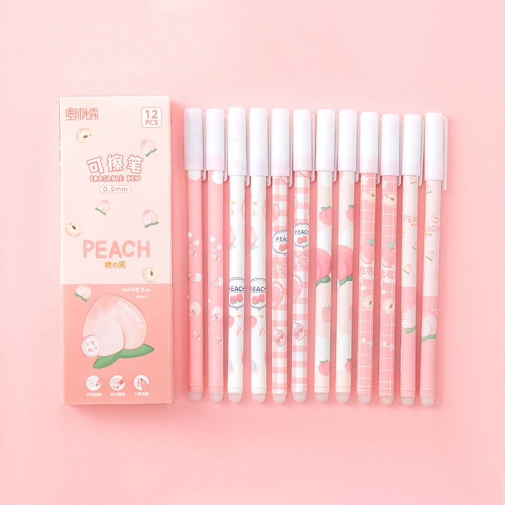 12PCS/Box 0.5mm Blue Ink Ballpoint Pen Bear Peach Astronaut Quick Drying Erasable Pen Gel Pens School Office Supplies: Navy Blue