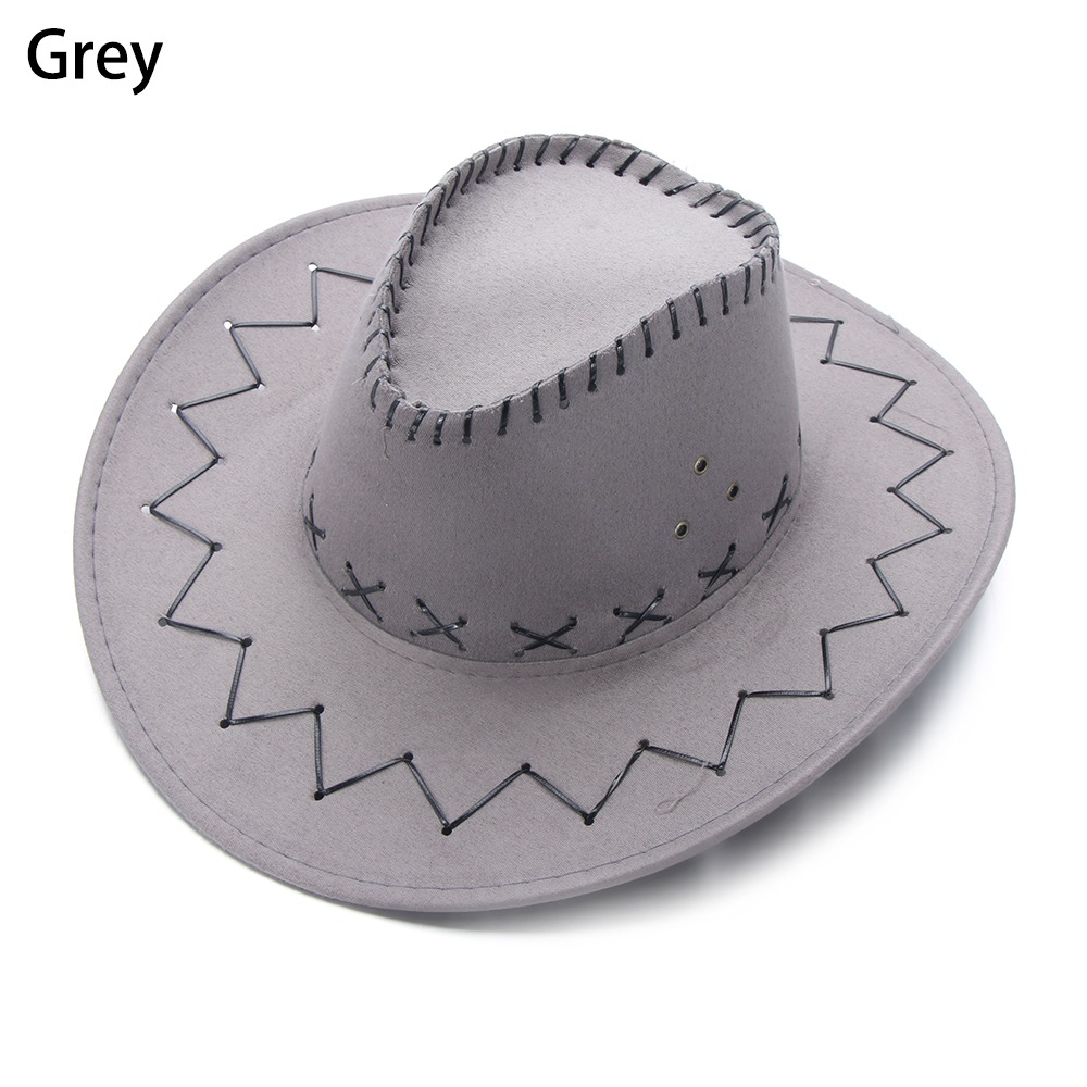 1pc vintage cowboy jazzhat western stil ruskind bredskygge jazz filt fedora kasket fancy dress tilbehør til mænd kvinder: Grå