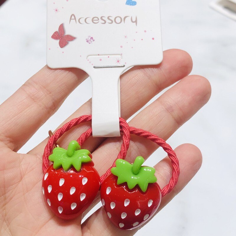 2 uds. De accesorios para el cabello de fresa brillante, bandas de goma para niños, gomas elásticas para el cabello, decoraciones para el cabello para niñas, lazos de goma: Verde