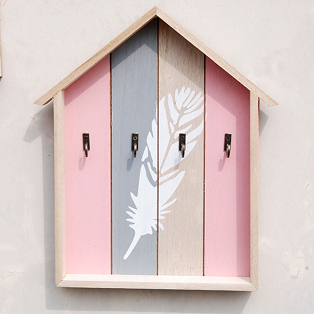 Entrance Door Key Box Mail Hanger Wall Holder Wood Key Rack Organizer Mount Hooks Home with 4 Key Hooks Wooden Crafts