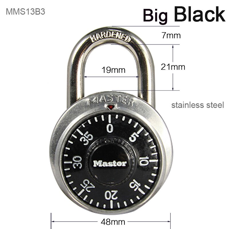 Safe Fixed Number Locks Turntable Gym Cabinet Wardrobe Student Door Lock Letter Digital Rotating Password Steel Round Padlock: Big black