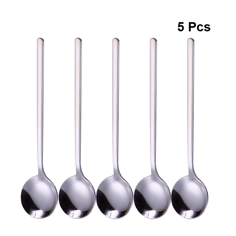 5 Pcs Stainless Steel Round Spoons Coffee Spoons Bouillon Spoons for Foodservice (Silver)