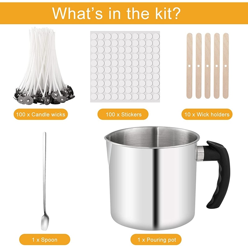 Candle Making Pouring Pot Kit With Boiler Wax Melting Pot,Candle Wicks,Candle Wicks Sticker,Wooden Candle Wick Centering