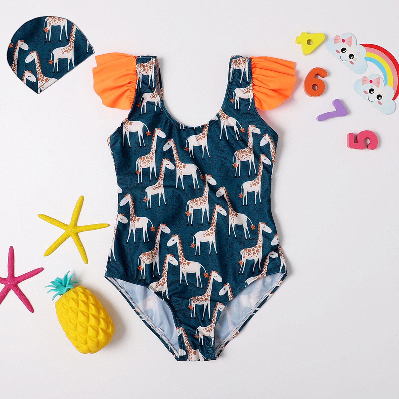 Baby Bikini Kleinkind Baby freundlicher Mädchen Karikatur Hirsch einteiliges Badeanzug bat Strand Bademode Kostüm Da Bagno Bambina