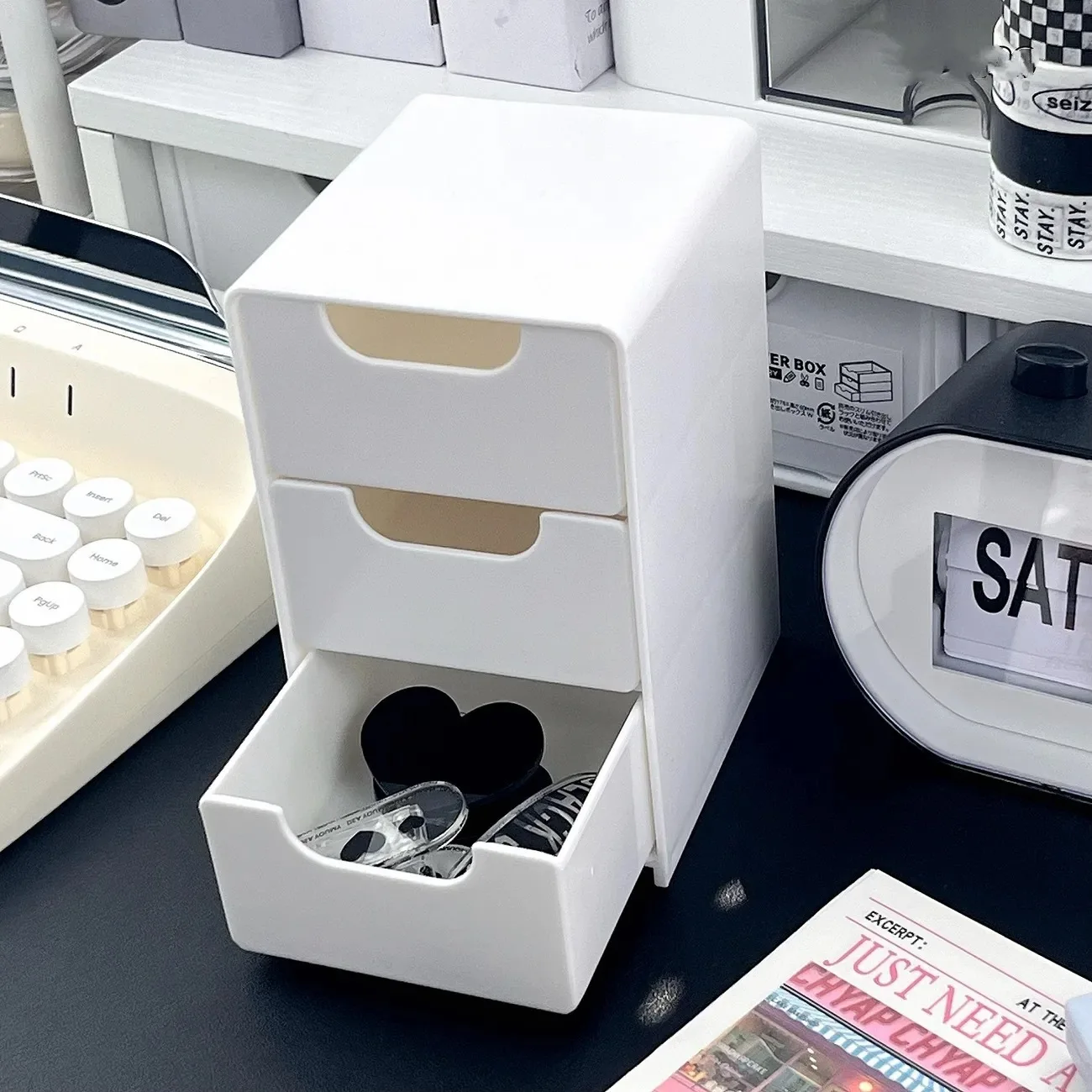 Desktop Organizer Box Drawer Style Cosmetic Jewelry Storage Box Student Desk Stationery Hair Tie Placement Box Plastic Material