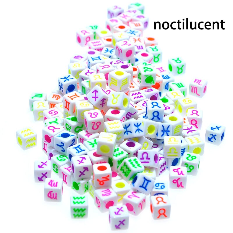 50 stk blandet stjernetegn konstellation tegn terning perler charms spacer løse perler til smykker fremstilling gør-det-selv armbånd halskæde tilbehør: Tegn noctilucent