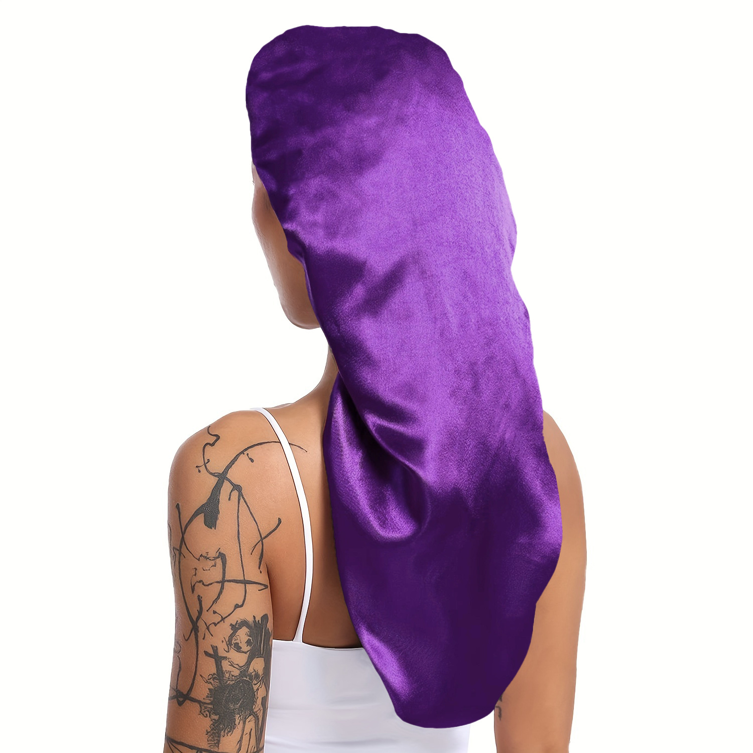 1 Stück lange, seidige Schlafhaube für glattes, lockiges Haar, extra große Haarhauben für Dreadlocks und Zöpfe, Satin--Schlafmützen für sterben Nacht: Lila