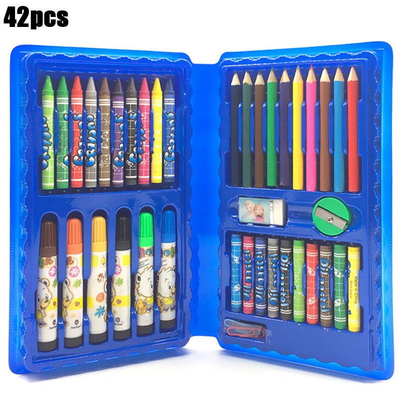 208 PCS Kid Draw Set Colored Pencil Crayon Watercolors Pens Drawing Set Toy Drawing Art Marker Pens School Supplies Kid: 42 PCS Blue