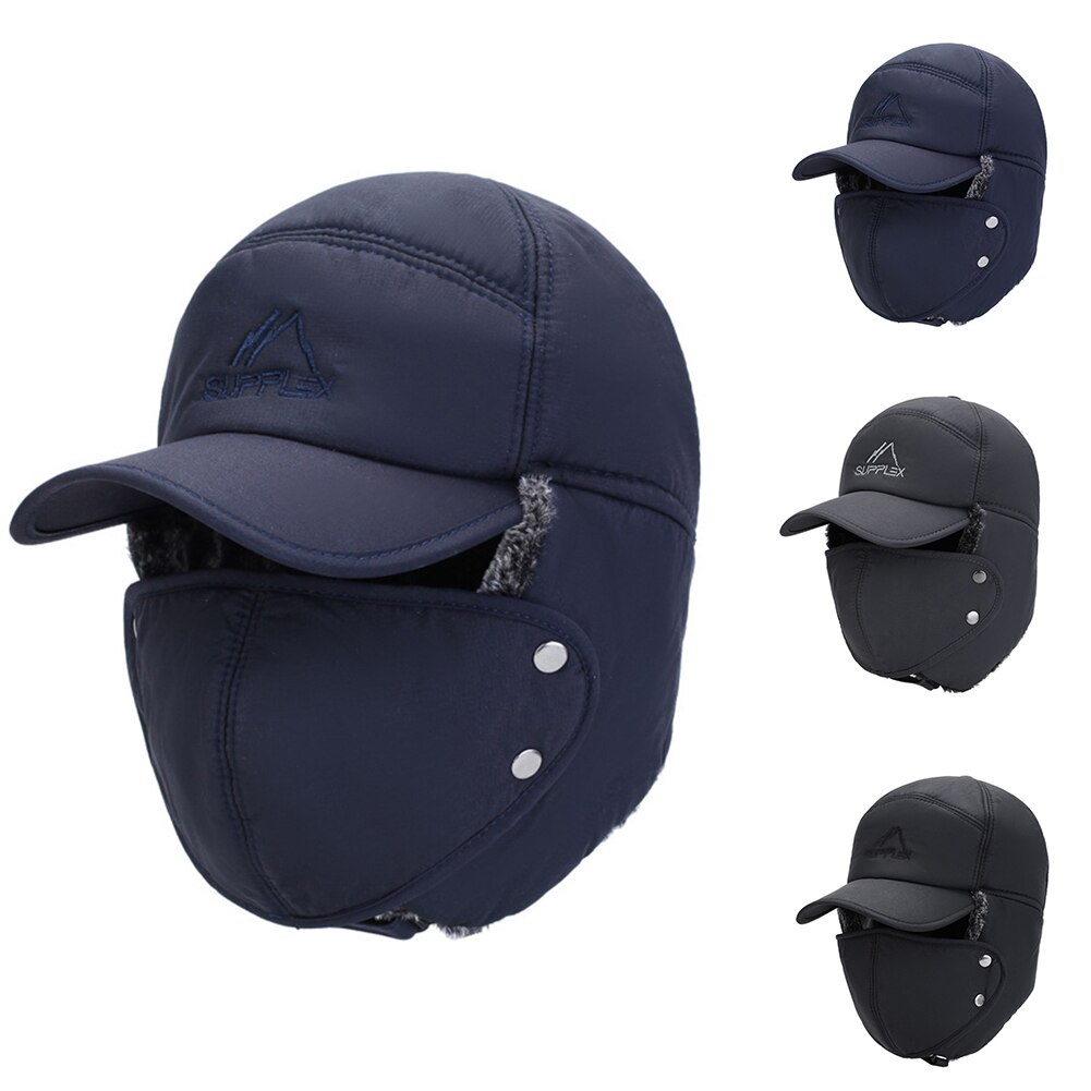 Vinter mænd vindtæt hat varm fortykket øreklapper hætte hel ansigt aftagelig maske udendørs baseball cap russisk pelshue