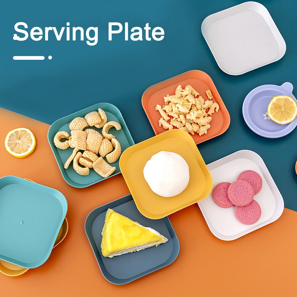 5PCS Square Plastic Plates for Kids and Toddlers Unbreakable Reusable Dinner Plate Serving Dish for Salad Snack Pasta