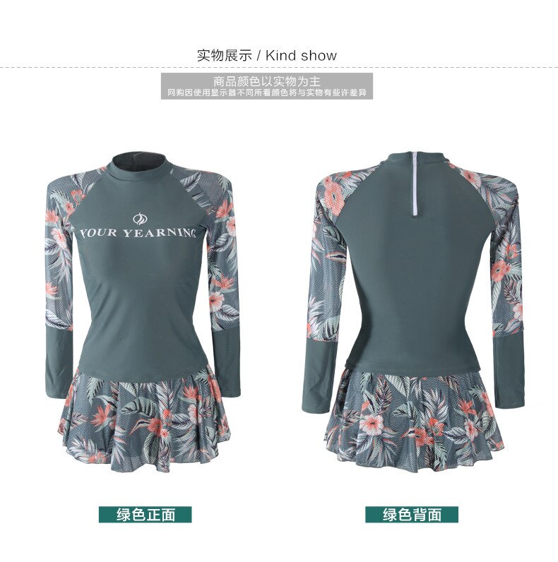Kitesurf-traje de baño de manga larga para mujer, ropa de baño para surfear, cubierta deportiva, falda dividida, sol, coreano, Ins, Animal, poliéster