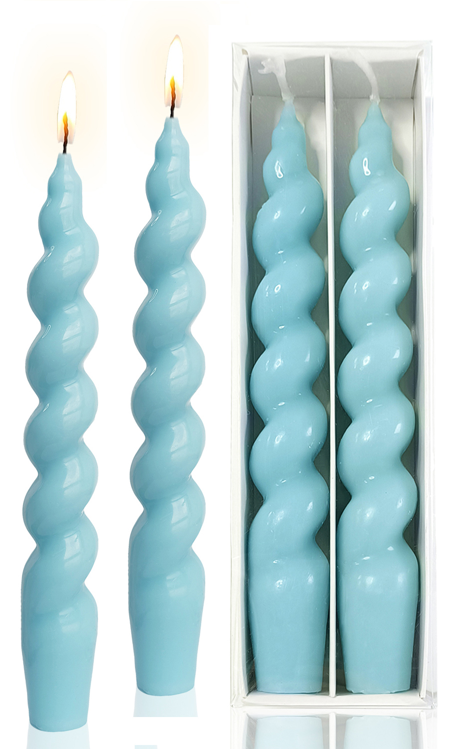 Set of 2 Spiral Taper Dinner Candles Unscented Twisted Candlesticks for Home Decor: Blue