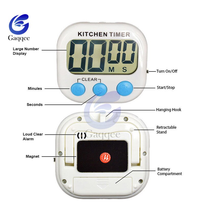 Magnetisk lcd digital køkken nedtællingsur alarm med stand hvid køkkenur praktisk kogeur vækkeur måler