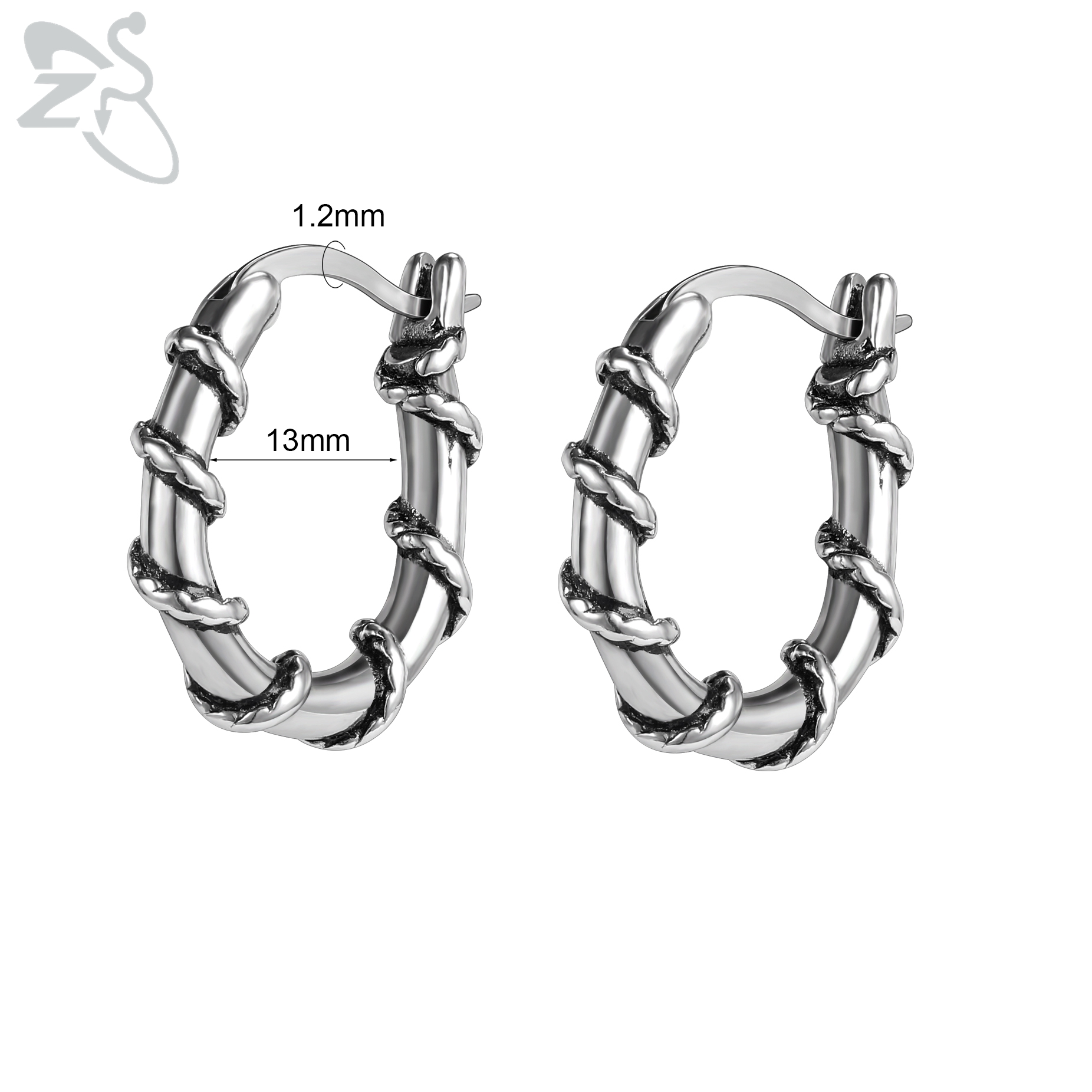 ZS-pendientes de aro de acero inoxidable para hombre, aretes redondos de calavera, serpiente, gótico, Punk, Rock, colgante, cartílago de hélice, 18G, 2 unidades por lote: Chapado en zinc blanco y azul