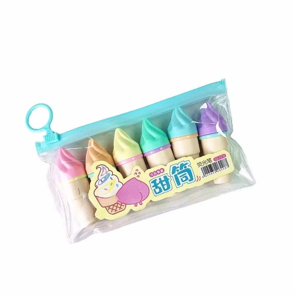 6Pcs Ice Cream Highlighters Set Mini Marker Pens Kids Stationery Students Drawing Painting Tool Student School Supplies