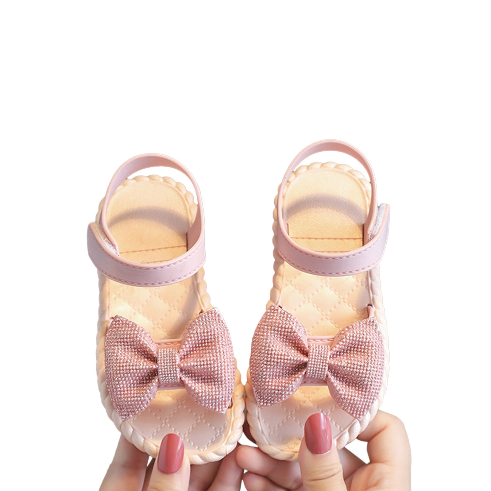 Baby- und kindersandalen mit schleife für mädchen, rutschfest, flach, sommer, kleinkinder, prinzessinnenschuhe für strandpartys, 2-5ter-Pack: Rosa / 5t