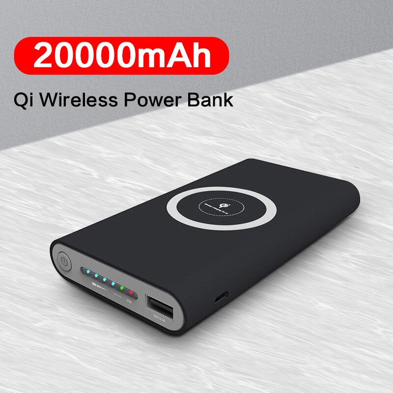 20000 Mah Qi Draadloze Oplader Power Bank Voor Iphone Xiaomi Draagbare 20000 Mah Usb Charger Poverbank Led Display Power Bank