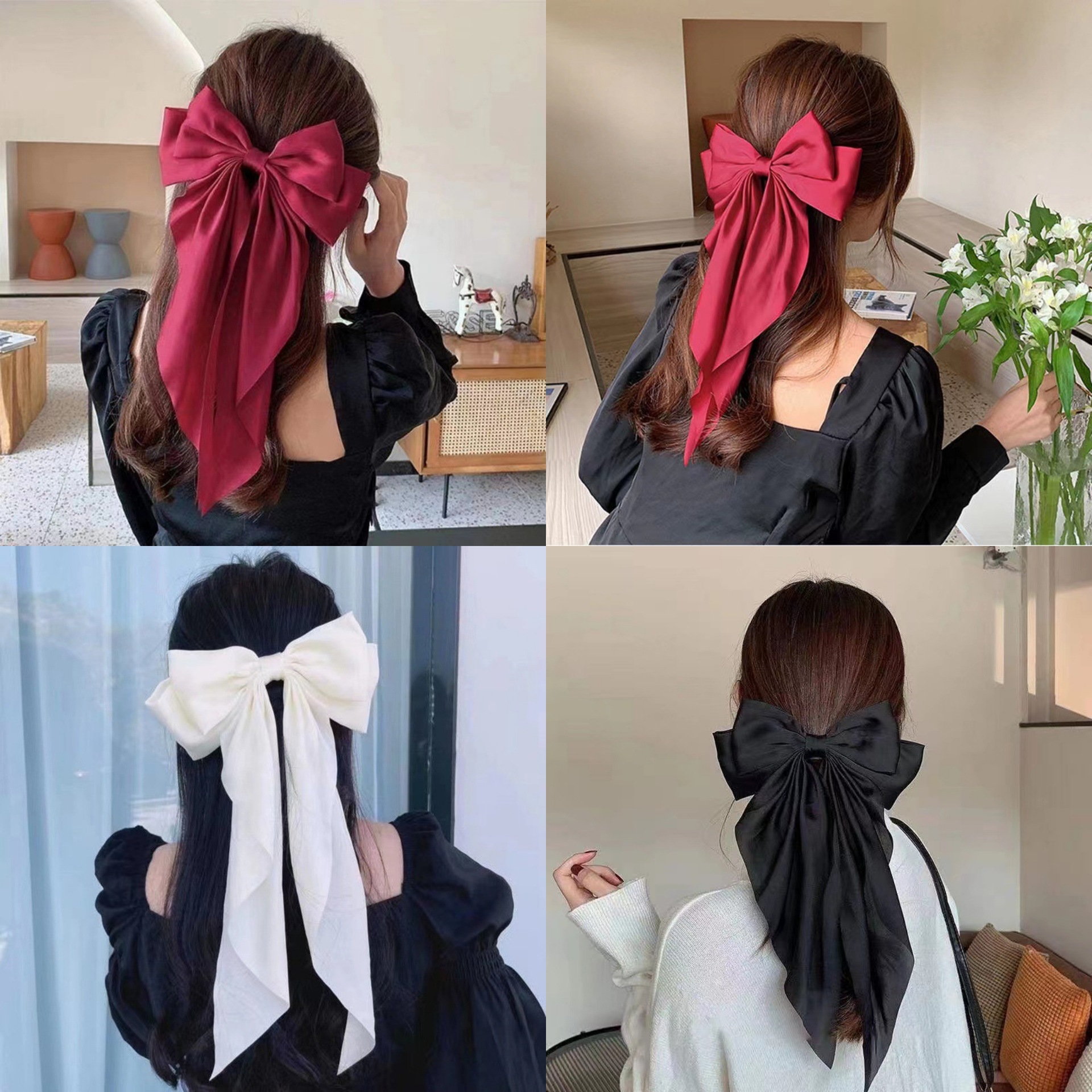 Mode Vrouwen Rode Strik Knoop Stof Haar Clip Koreaanse Stijl Vrouwen Lang Lint Vlinder Haar Clip Haaraccessoires
