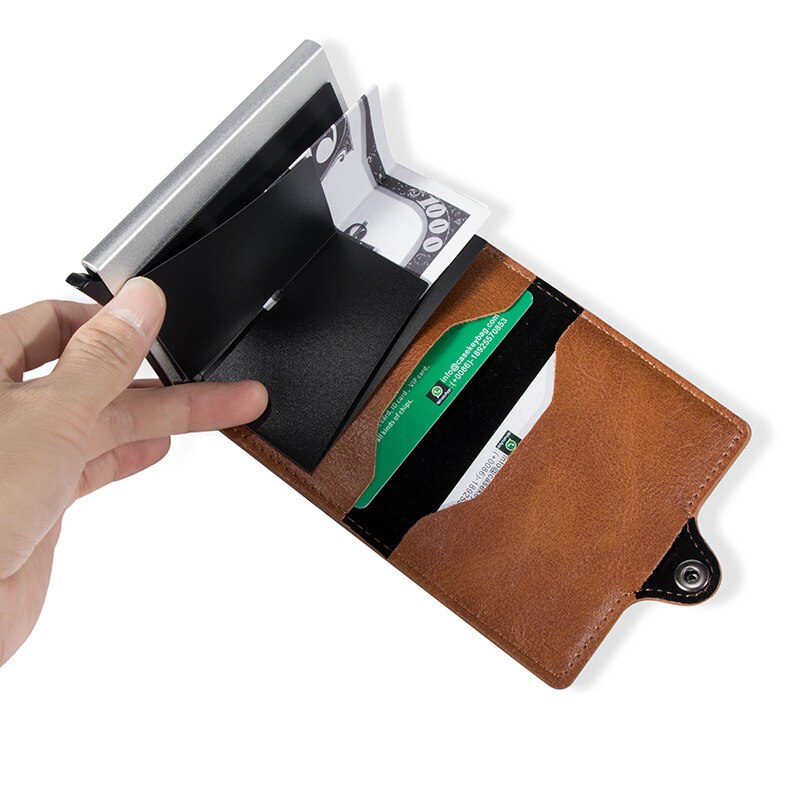 SEEKRID – porte-cartes en cuir souple, blocage RFID, porte-cartes de crédit en métal en aluminium, étui mince pour cartes, Mini portefeuille avec poche