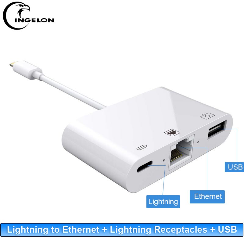 Ingelon【adaptateur Lightning vers Ethernet (Port RJ45), + USB + adaptateur Lightning Hub, adaptateur de caméra pour iPhone, iPad vers USB: Default Title