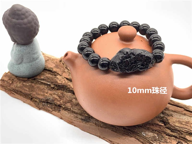 Kralen Armband Mannen Vrouwen Unisex Chinese Feng Shui Pi Xiu Obsidiaan Polsband Gold Rijkdom &amp; Good Luck Bixie Vrouwen armbanden: 10mm