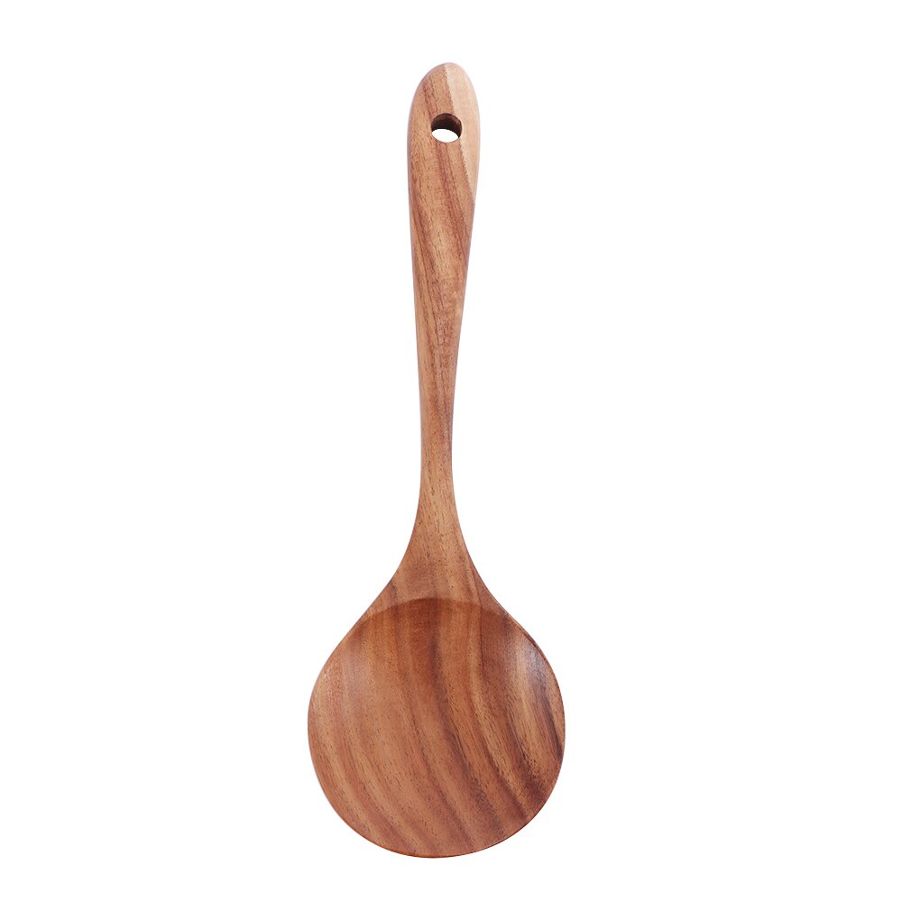 Naturlig tre skje øse ris lang skaft skje suppe matlagingsskje teak dørslag skimmer øse kjøkkenutstyr av tre: E