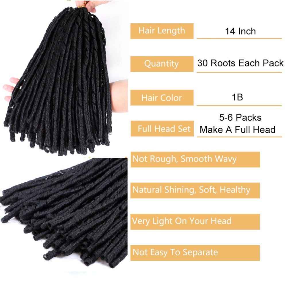 Afrika pige soft locs dreadlocks hæklet fletninger 14 inches syntetisk fletning hår 30 rødder hæklet hår extensions til kvinder