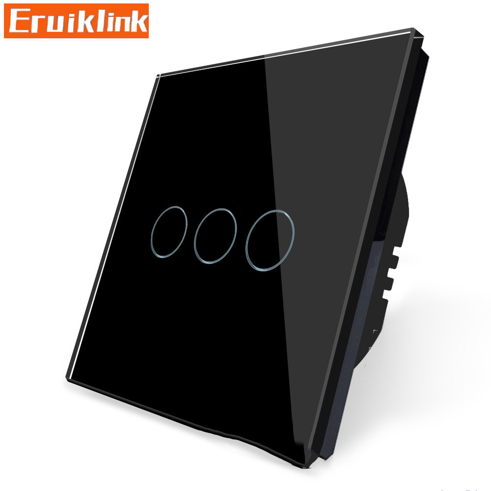 EU/UK Standard Wall Touch Switch,1/2/3 Gang 1 Way Crystal Glass Single Fireline Control Light Switch Can't be remote controlled