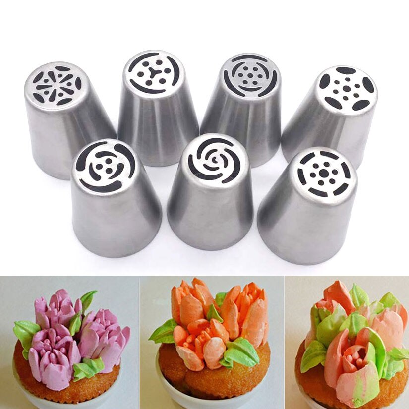 7 Stks/set Rvs Russische Tulp Icing Piping Nozzles Tips Gebak Fondant Taart Cupcake Decoreren Gereedschappen