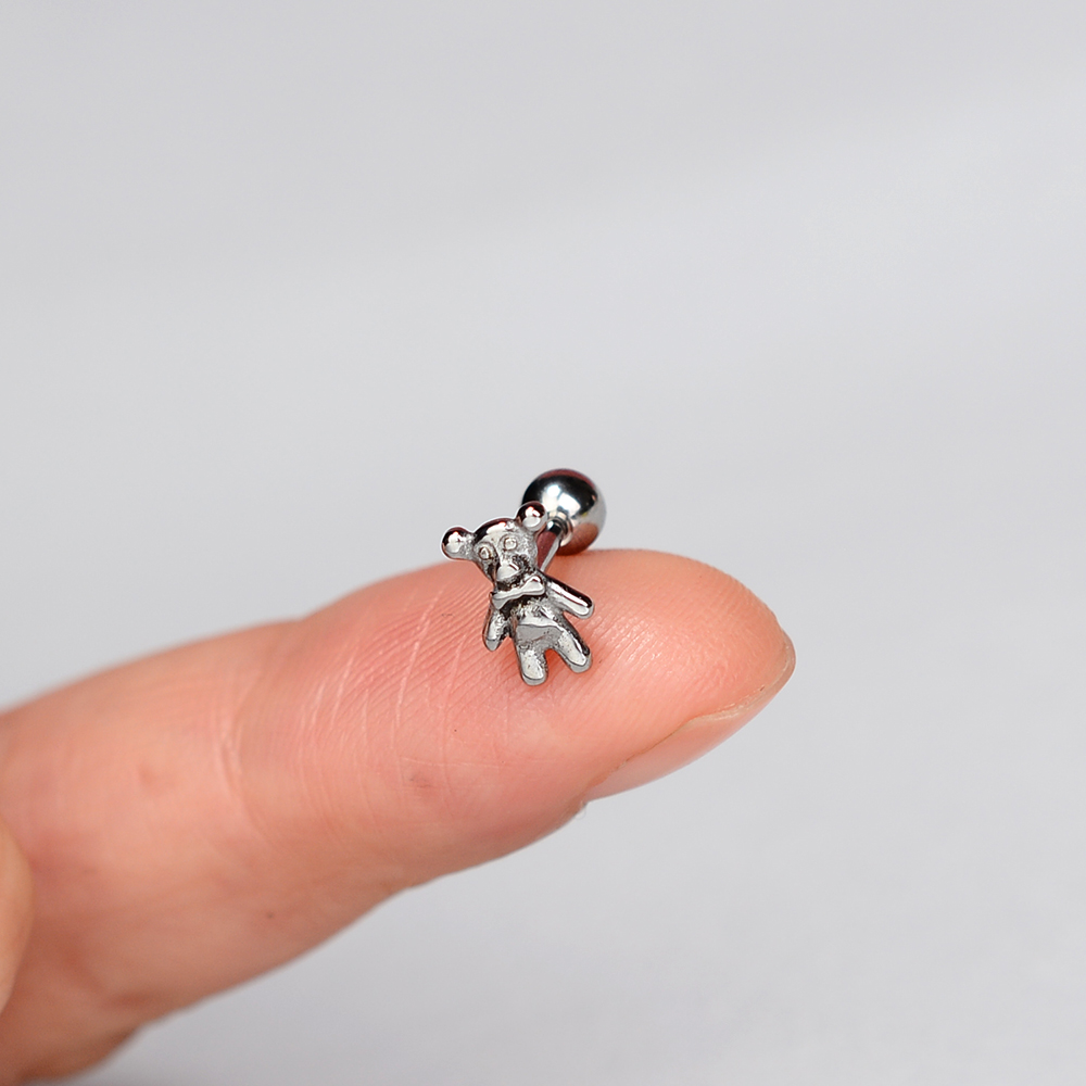 1 pz ottavino ottavino acciaio inossidabile zampa d'orso teschio orecchini moda animale Earing elica cartilagine Tragus lobo piercing gioielli 16g: Placcato rodio