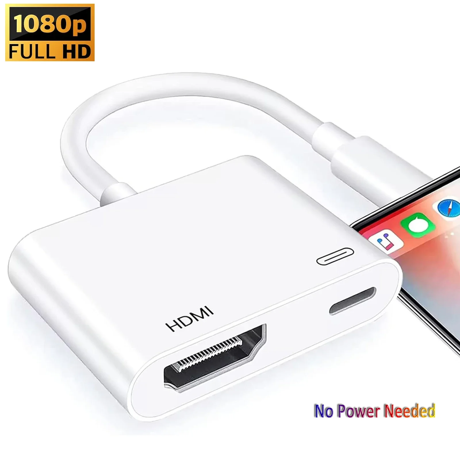 Adaptador de iPhone a HDMI para monitores de TV Compatible con proyector Adaptador de puerto de 8 pines para modelos iPhone iPod Conexión HDMI: Negro