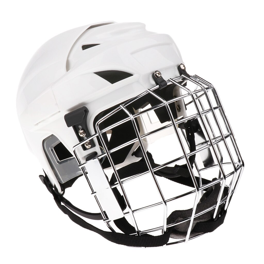 Adjustable Ice Hockey Helmet & Face Mask Combo For Men & Women White M/L