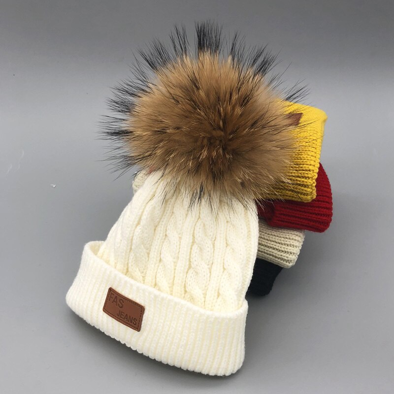 bonnet enfant skullies beanies for kids winter hats children kids boys girls fur pompom skullies beanies for kids pompom hat: white
